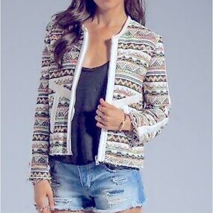 IRO Elomi Aztec Tribal Neon // Zip Front Silk Leather Boucle Jacket // Sz (3) L